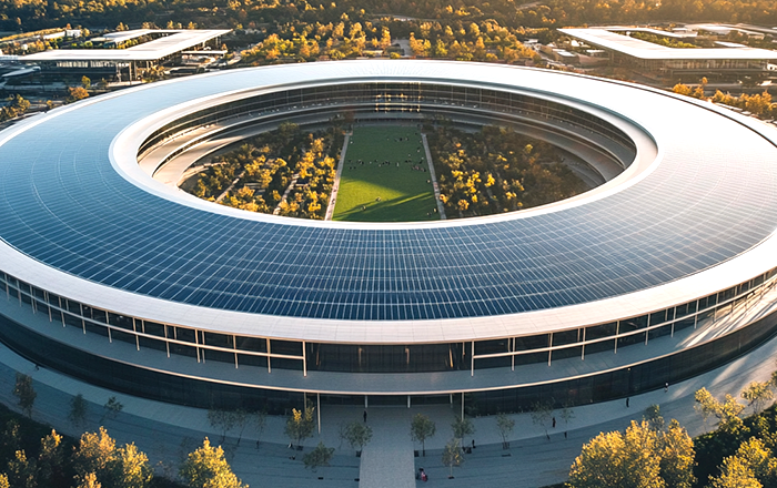 Apple Park ring-shaped building aerial view