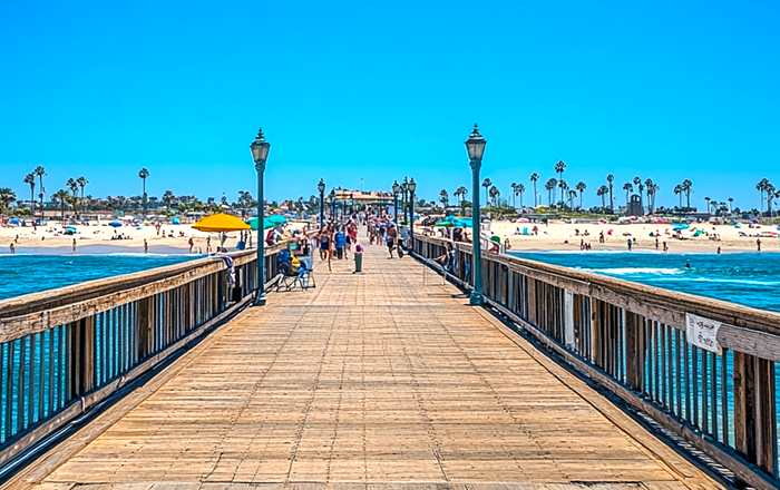 Seal Beach pier and main street view
