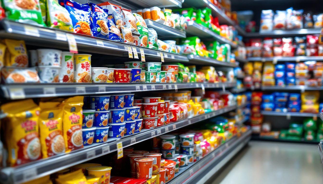 さまざまな食品が並ぶ国際的な売り場
