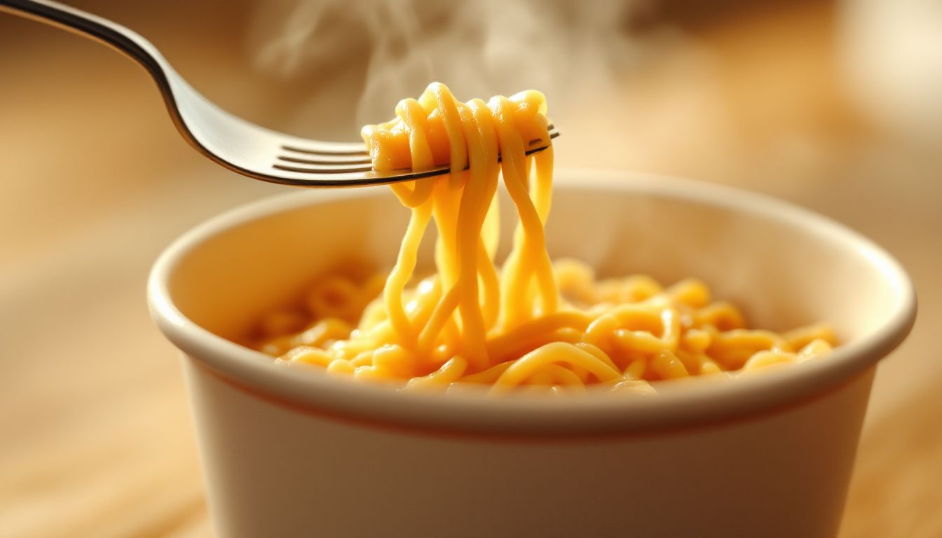 フォークで持ち上げる即席麺