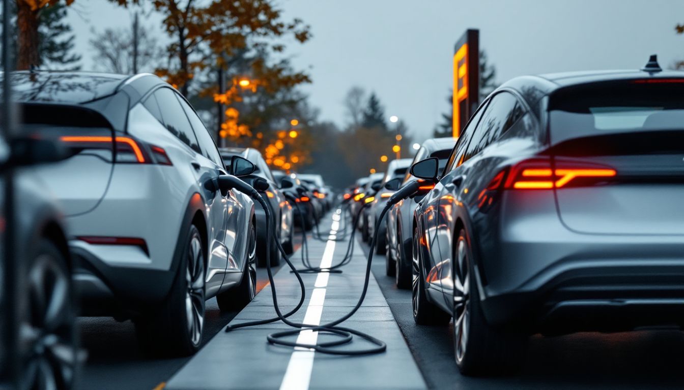 充電プラザで充電する複数のEV