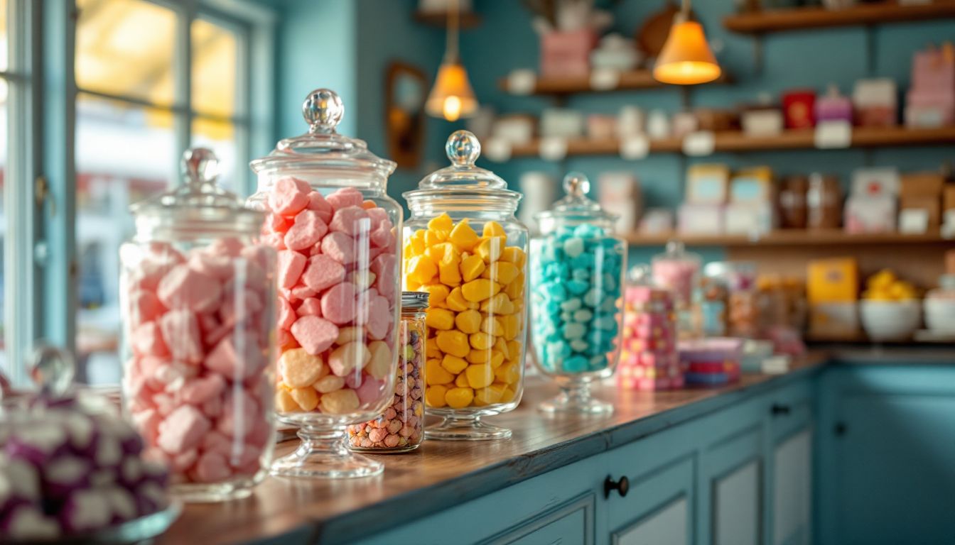 桟橋のキャンディーショップに並ぶレトロなアメリカ菓子