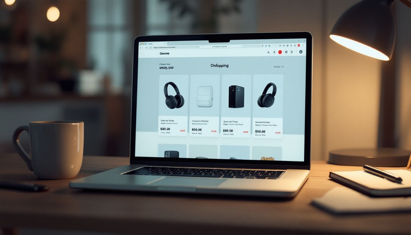 ネットで商品を探す経営者のデスク