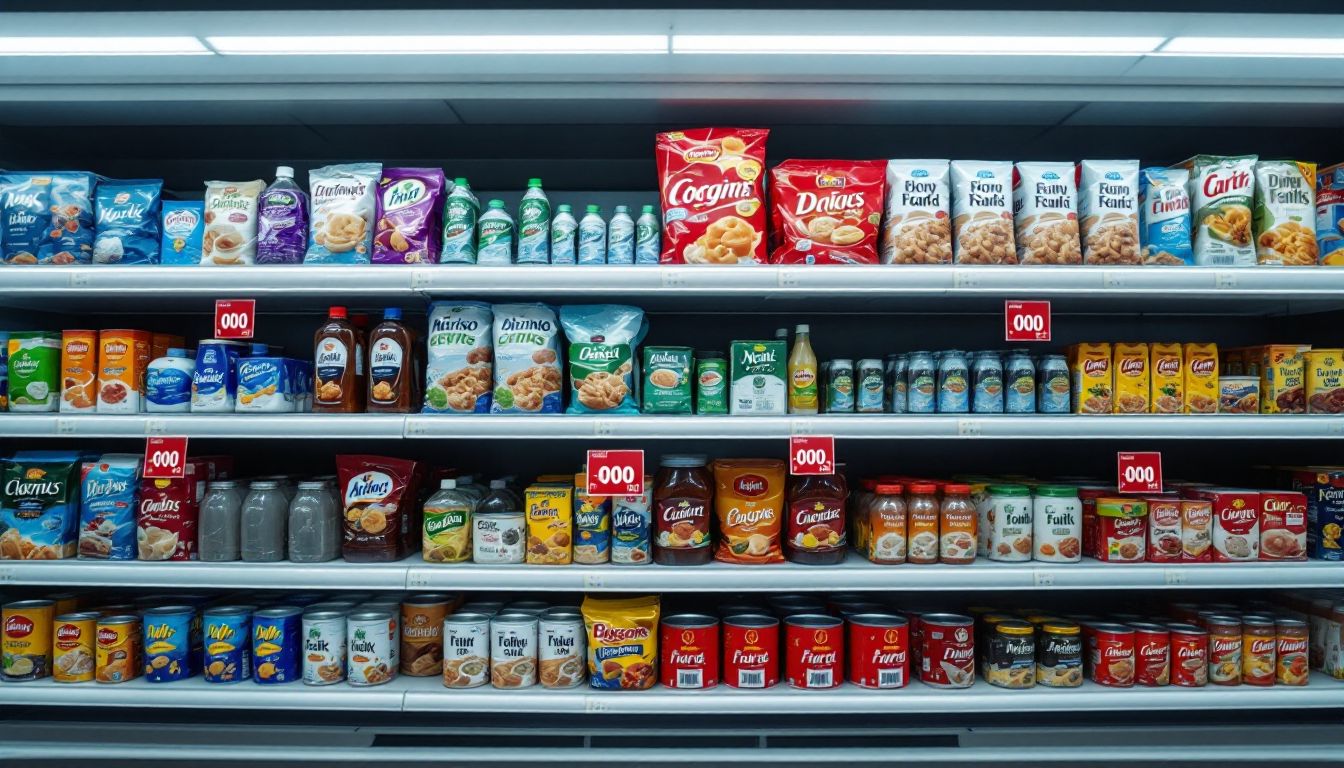 同じような商品が並ぶ店頭の棚