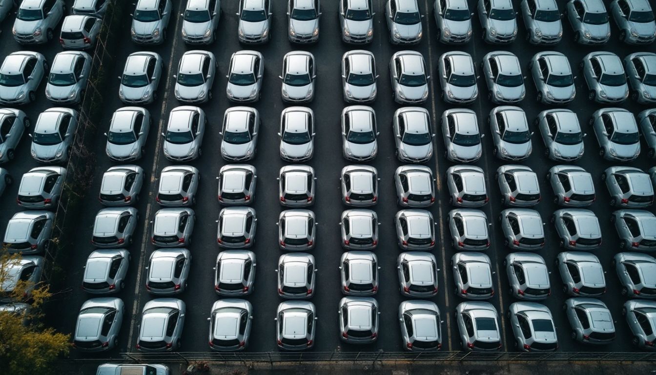 行き場を失い駐車場に並ぶ大量の車